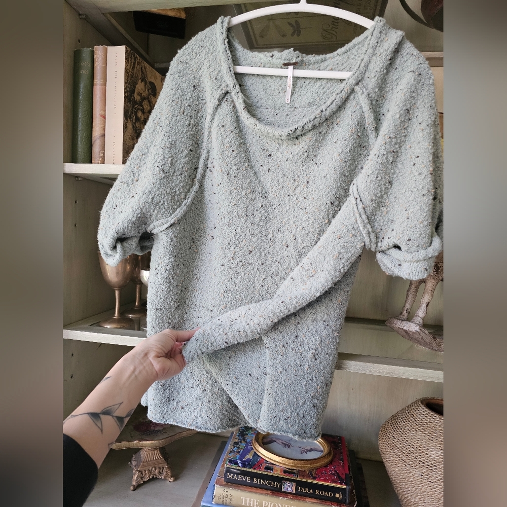 Free People Marsala Boucle Textured Oversized Wool Short Sleeve Sweater Size M - Picture 5 of 7